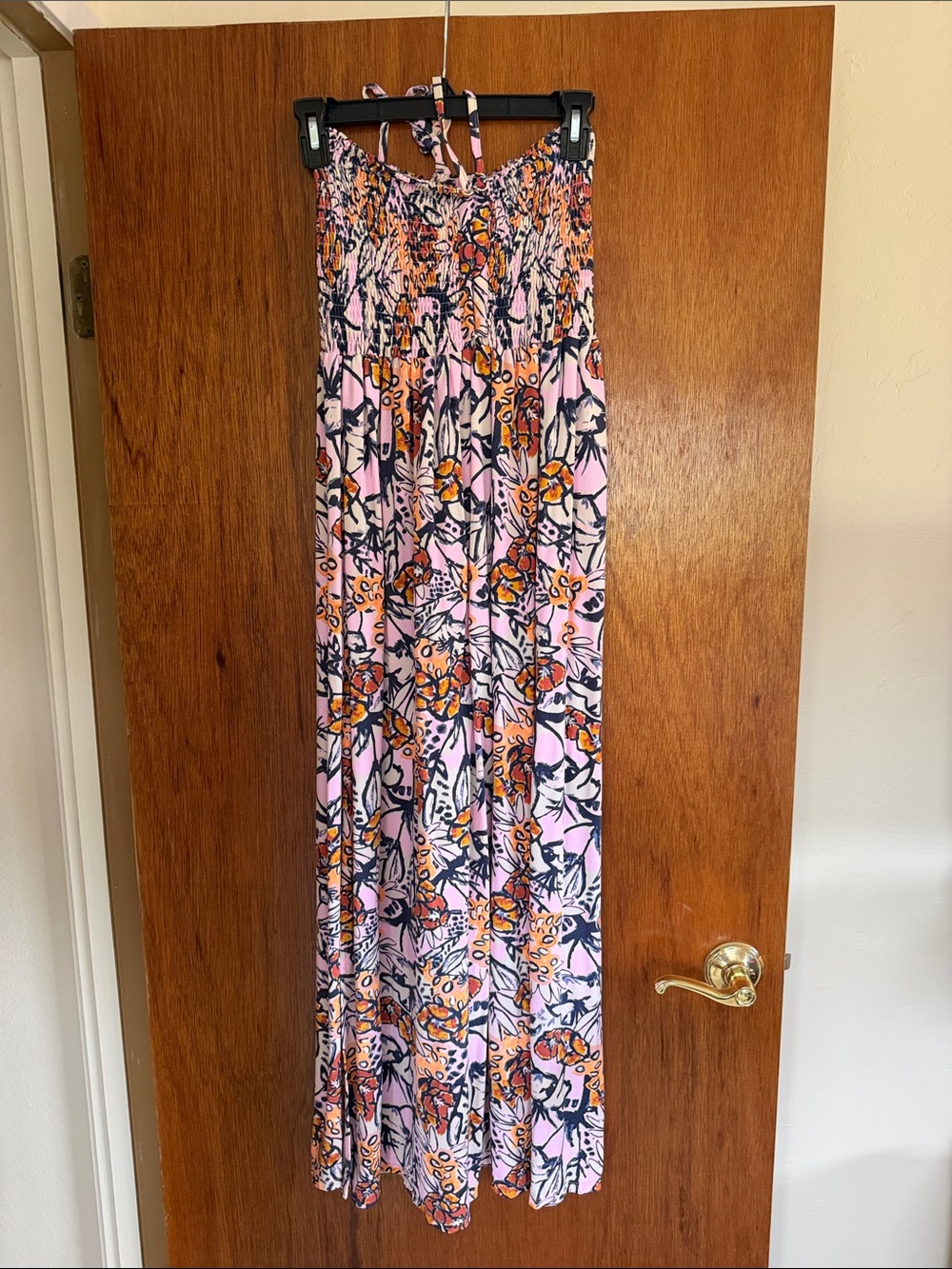 Maaji Pink Floral Midi Dress with Orange and Navy Accents